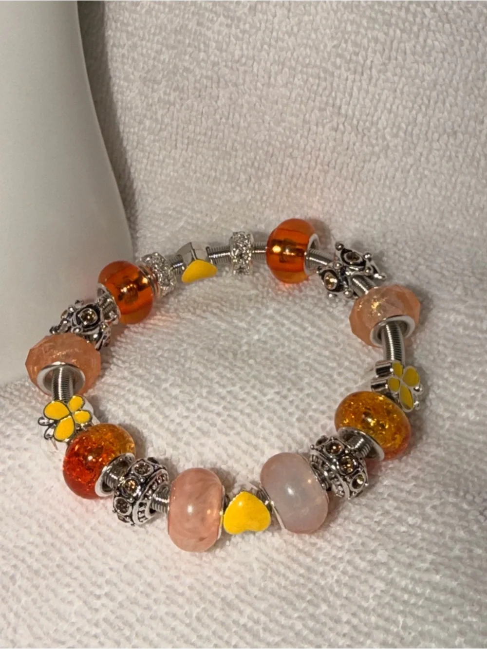 Women's Yellow & Orange Floral Charm Bead Bracelet - Unbranded